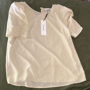 Calvin Klein Cream Boxy Short Sleeve Blouse